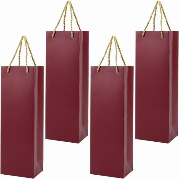 Paper Gift Tote Bags Wine Package Supplies Rectangle Dark Red 12x9x36cm