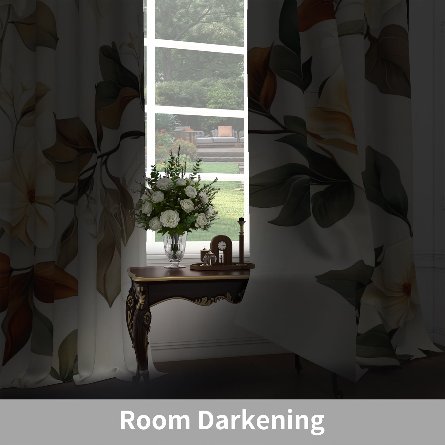 Lfeey Bedroom Blackout Curtains 63 Inches Long, Botanical Leaves Vintage Rod Pocket Window Drapes, Room Darkening, 2 Panels