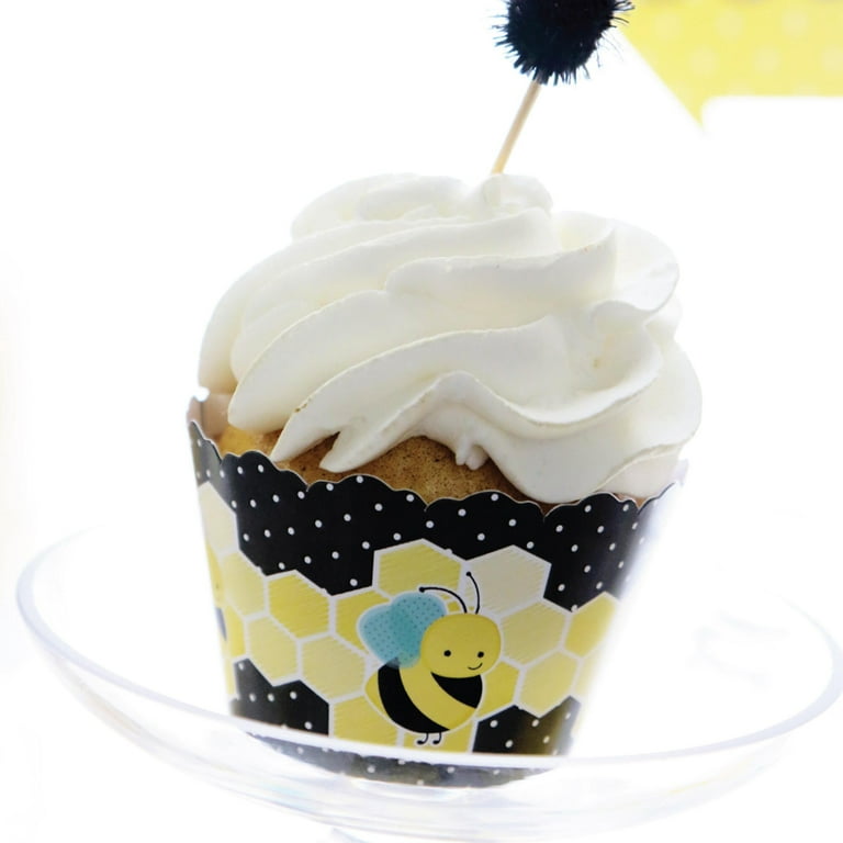 Yellow & Black Bumble Bee Party Pack-Includes: Cupcake Wrappers and Toppers,  Food/Party Picks and Confetti-GREAT VALUE-Baby Shower/Party