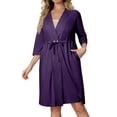 thumbnail image 4 of Summer Robe,Women's Pajama Dress Shirt 3/4 Sleeve Housecoats Full Loungewear Long Nightgown with Pockets,Dark Purple,S, 4 of 6
