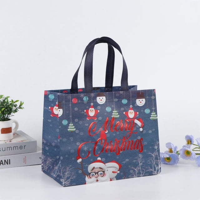 xihome Paquete de 5 bolsas de regalo navideñas plegables y porttiles, de tela no tejida recubierta, resistentes a las roturas, reutilizables.