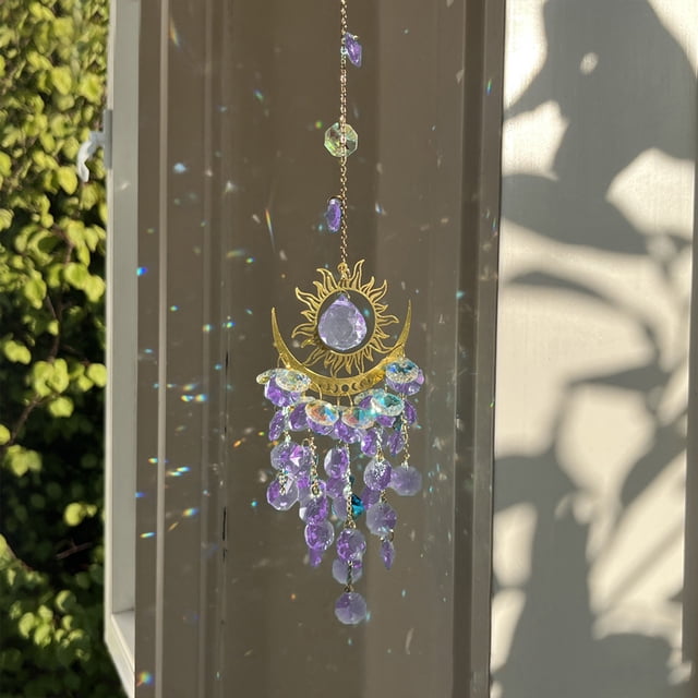 Fiudx Campanas de Viento de Cristal, Atrapasol Bohemio con Cadenas de Metal, Atrapaluz Arcoíris, Decoración para El Hogar y El Jardín, Relajación Espiritual, Transparente, Verde, Azul, Morado y Amari