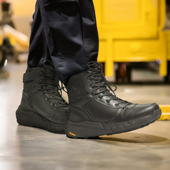 Men's Leather Tactical Combat Boot Lightweight Military Army Boots for Work All Day Side Zipper Motorcycle Hiking Outdoors Desert Boots