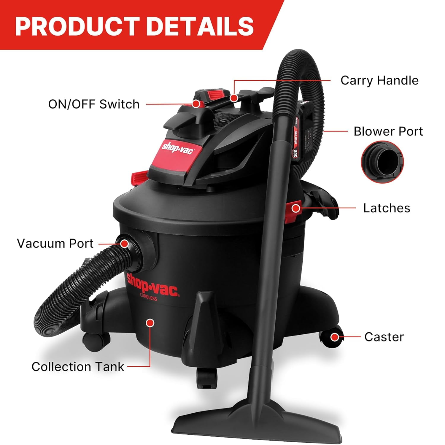 Shop-Vac 20V Cordless 6 Gallon Wet Dry Vacuum, with (2) 2.0Ah Batteries and Charger