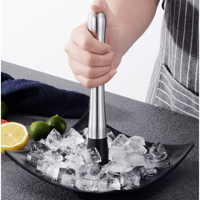 Muddler para cócteles, barra profesional de acero inoxidable, trituradora de frutas con cabezal de nailon ranurado para hacer mezclas de Mojito y otras bebidas Fason ZJWJ240