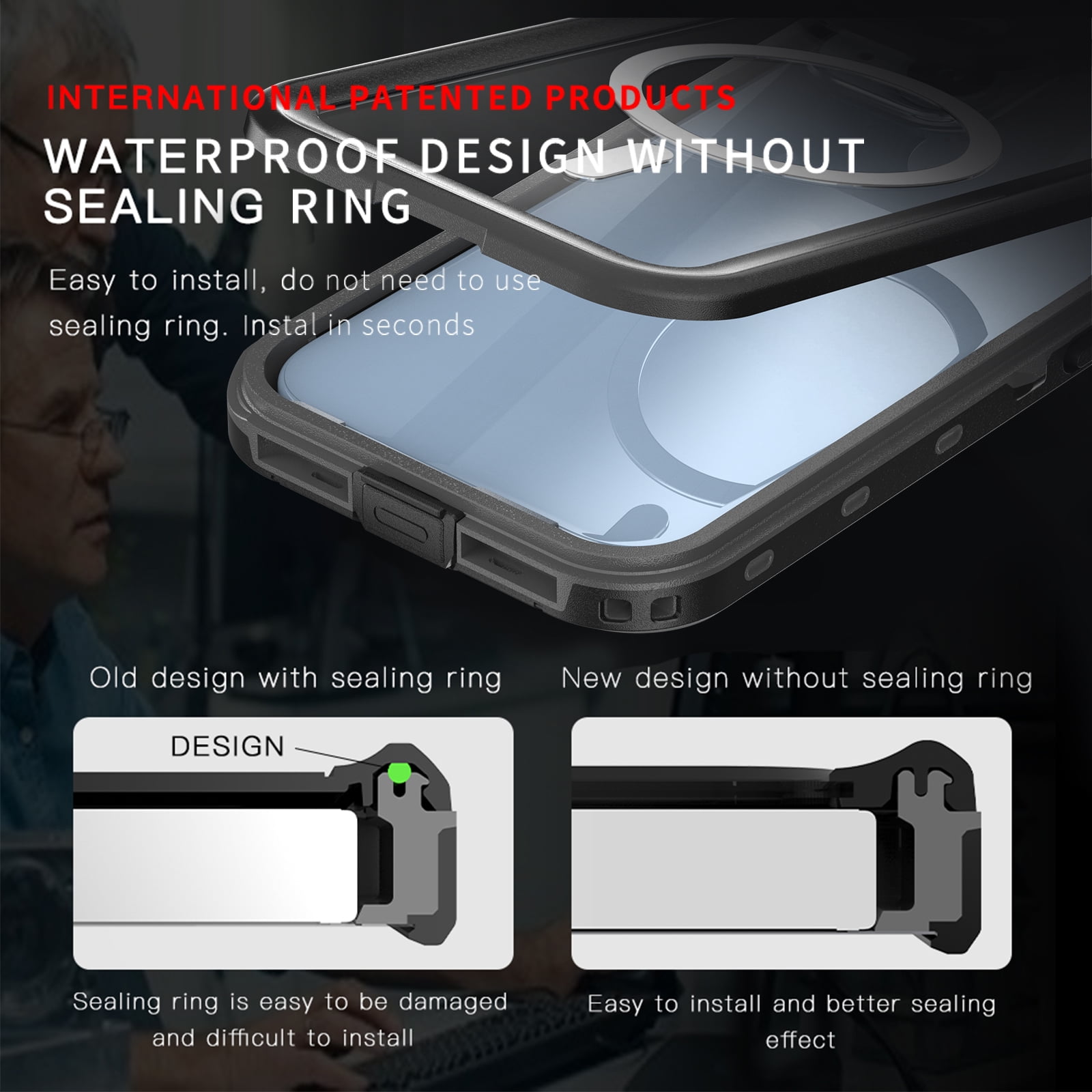 Allytechgroup Waterproof Case for iPhone 15, Full Body Protection Built-in Screen Protector MagSafe Wireless Charging Dustproof Shockproof Cover Case with Transparent PC, Black