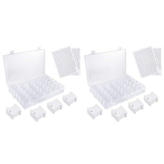 2X 36 Grids Plastic Embroidery Floss Organizer Box & 100 Bobbins 4PCS Number Stickers for Sewing Storage