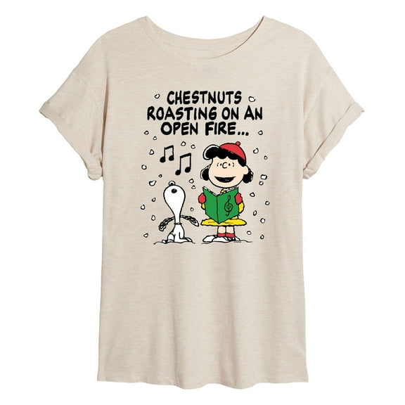 Peanuts - Lucy Snoopy Christmas Carol - Women's Oversized Graphic T-Shirt