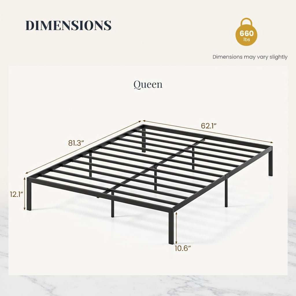 Barara King Queen Size Metal Bedroom Bed Frame with Heavy Duty Support Slats Mattress Foundation, Bed Platform Frame for Apartment, Bedroom, Black