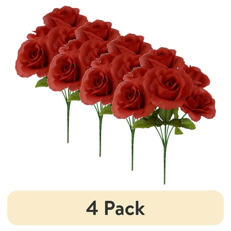 (4 pack) Mainstays 14" Artificial Flower Pick, Rose, Red. Indoor Use