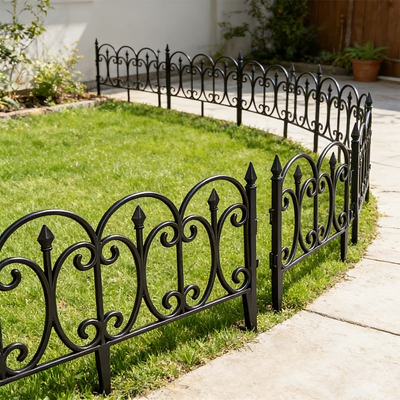Set of Six Decorative Garden Fence Panels and Borders, Durable Plastic Outdoor Landscape Edging Fencing with End Caps, Ideal for Patio, Yard, Flower Bed, and More. Simple Installation