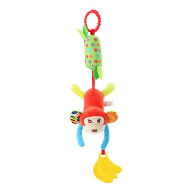Monkey Cochecito de felpa para la dentición, sonajero con cascabel para bebé, muñeco con campana chirriante