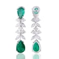 thumbnail image 2 of Pear Shaped Emerald Solid 18Kt White Gold SI Clarity HI Color Diamond Leaf Earrings, 2 of 3