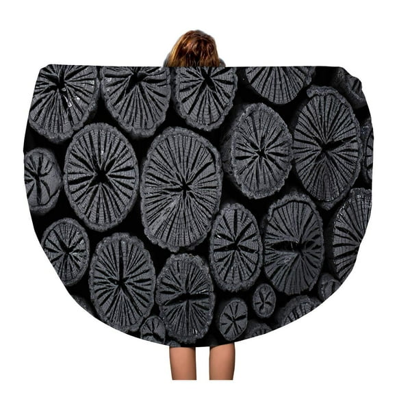 POGLIP 60 inch Round Beach Towel Blanket Branch Black Charcoal Selective Focus Burn Carbon Energy Hard Travel Circle Circular Towels Mat Tapestry Beach Throw