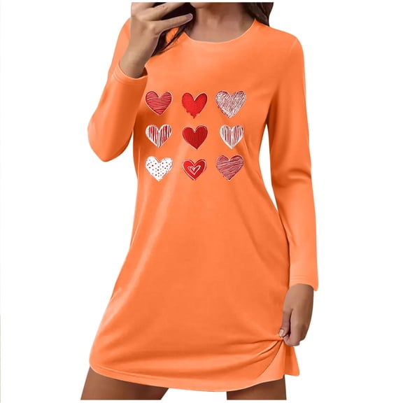 Perfectbot Women's Cute Heart Graphic Sleepshirt - Long Sleeve Comfy Nightgown Lounge House Dress