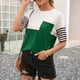 thumbnail image 5 of Camiseta de mujer Bloque de color a rayas Manga corta Cuello redondo Top suelto, Verde, S Vogacara AP001245-05, 5 of 7