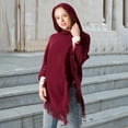 thumbnail image 3 of comerut Women Autumn Cape Tassel Loose Knitting Solid Color Irregular Hem Warm Hooded Bohemia Fringed Lady Cloak for Work, 3 of 8