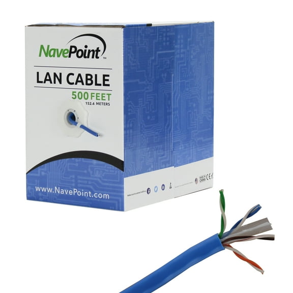 NavePoint CAT6 Ethernet Cable - CCA Bulk CAT6 Cable 500ft Ethernet Cable, 550MHz, 23AWG 4 Pair, Unshielded Twisted Pair (UTP), Solid Blue