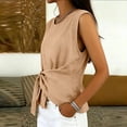 thumbnail image 5 of TEAJOPSUU Tank Tops for Women Round Neck Sleeveless Summer Shirts Cotton Linen Blend Tie Front Solid Color Tank Tops Loose Fit Casual Blouses Khaki, 5 of 7