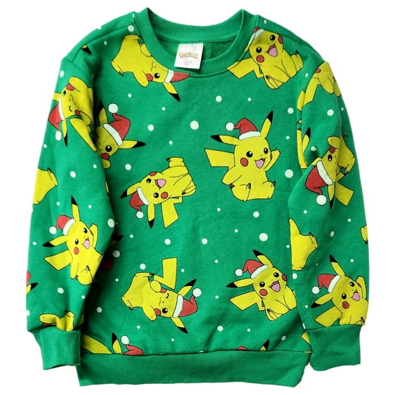 Boys Green Pokemon Crewneck Sweatshirt With Christmas Pikachu X-Small (4-5)