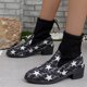 thumbnail image 4 of NECHOLOGY Zapatos Botines para mujer Botas de tacón grueso para mujer botines de invierno con patrón geométrico de talla grande Color a juego tacones inclinados nuevo de retazos (Black 6.5), 4 of 6