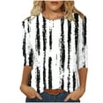 thumbnail image 2 of Qulqfy Spring Tops for Women 3/4 Length Sleeve Plus Size Shirts Striped Fall Casual Crew Neck Tops Blouses for Women L, 2 of 9