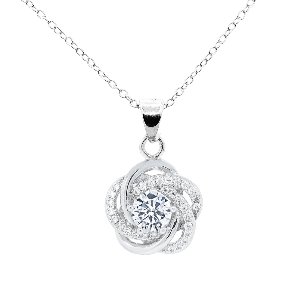 Cate & Chloe Stella Cosmic 18k White Gold Plated Pendant Necklace, Solitaire CZ Necklace, Halo, Floral, Knot, Crystal Necklace, Silver Necklace, Chain Necklace