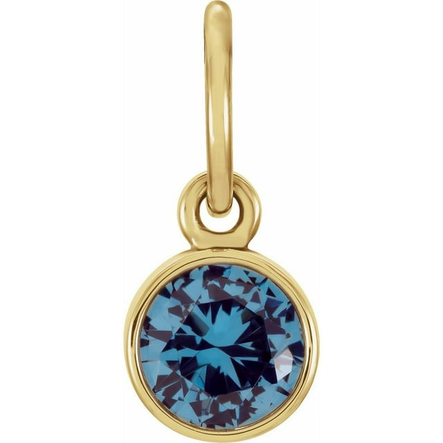 Precious Stars Breloque Pierre de Naissance Imitation Zircon Bleu Rond en Or Jaune 14K 4mm Unisexe