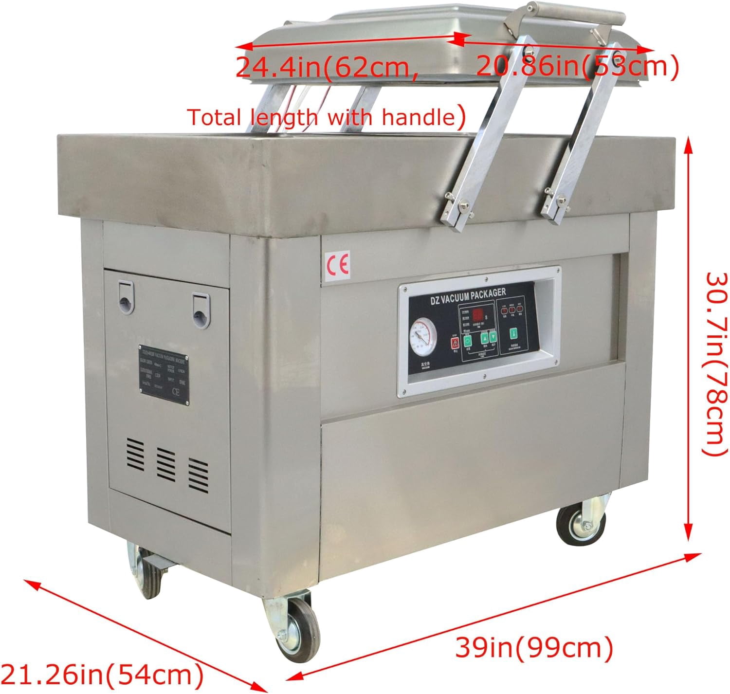 EQCOTWEA Commercial Vacuum Sealer Two Chambers Sealing Length 15.7" Stainless Steel 220V