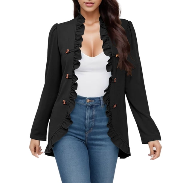 Gibobby Blazer para mujer con frente abierto manga larga casual trabajo oficina con bolsillos(Negro,G)