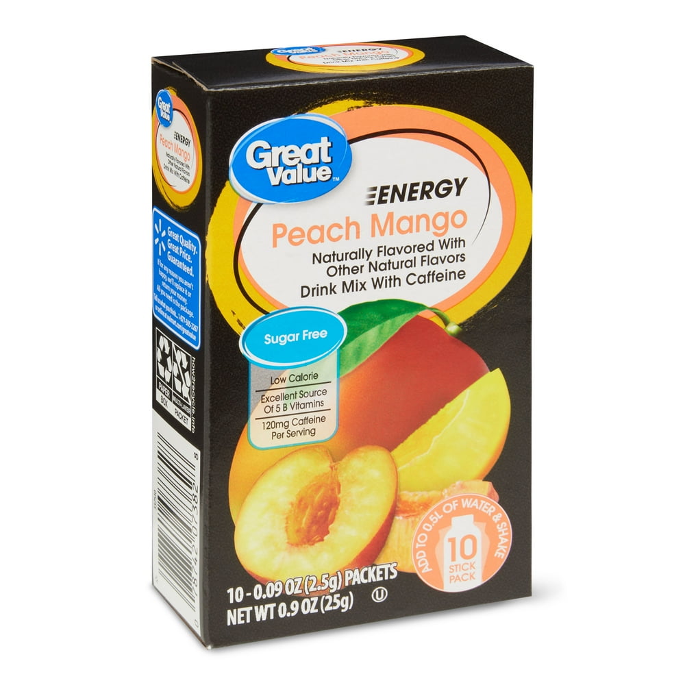 Great Value Energy Peach Mango Drink Mix, 0.09 Oz, 10 Ct