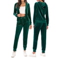 thumbnail image 2 of Honganda Women 2 Pcs Tracksuits Solid Color Zipper Hoodie Sweatshirt and Sweatpants for Activewear Outfits Set, 2 of 6