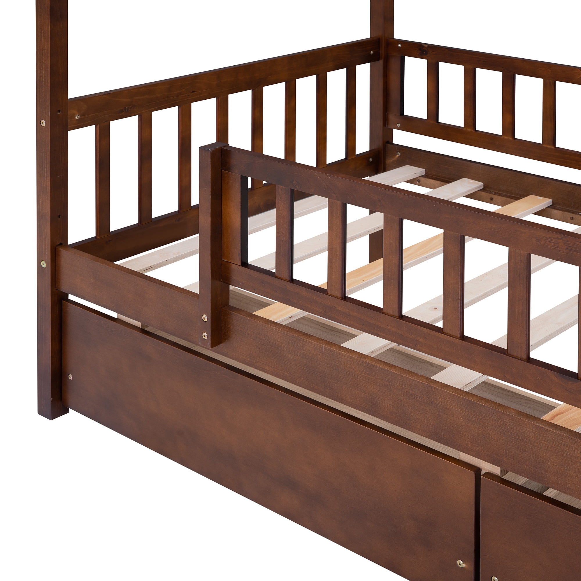 Sailvan Twin Size Wooden House Bed with Two Drawers