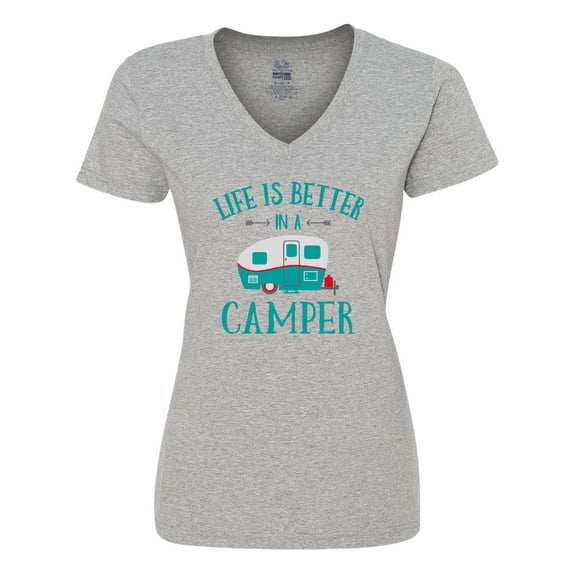 Inktastic Life's Better in a Camper Women's V-Neck T-Shirt