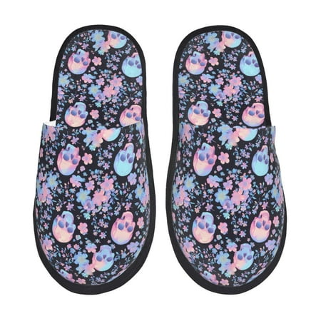 Balery cool Skull flower Slient Indoor Furry Fleece Comfort House Shoes Soft Non-Slip Home Shoes Cotton slippers House Slippers-- Large