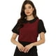 thumbnail image 1 of Blusa con cuello Peter Pan para mujer Top de verano de manga corta con volantes en contraste Vino Rojo XS, 1 of 5