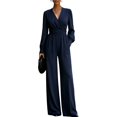thumbnail image 2 of Jumpsuits for Women Summer Dressy V Neck High Waist Long Sleeve Romper with Pockets Casual Summer Beach Trendy Outfit, 2XL, 2 of 7