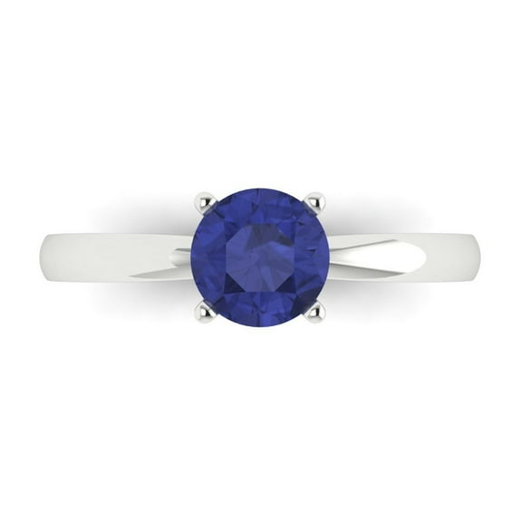 1 ct Round Cut Simulated Tanzanite Solitaire Engagement Ring for Women in 14K White Gold