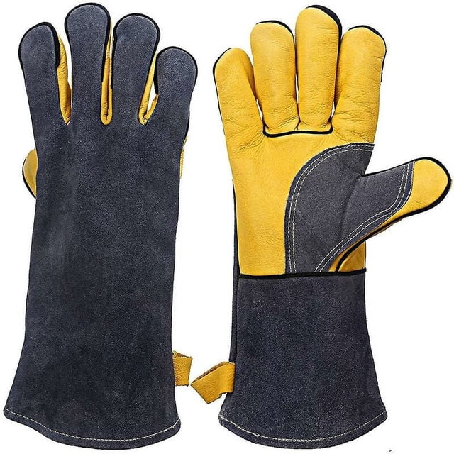 Guantes resistentes al fuego, protección extendida, piel de vaca gruesa con costura de Kevlar, acolchado doblemente reforzado
