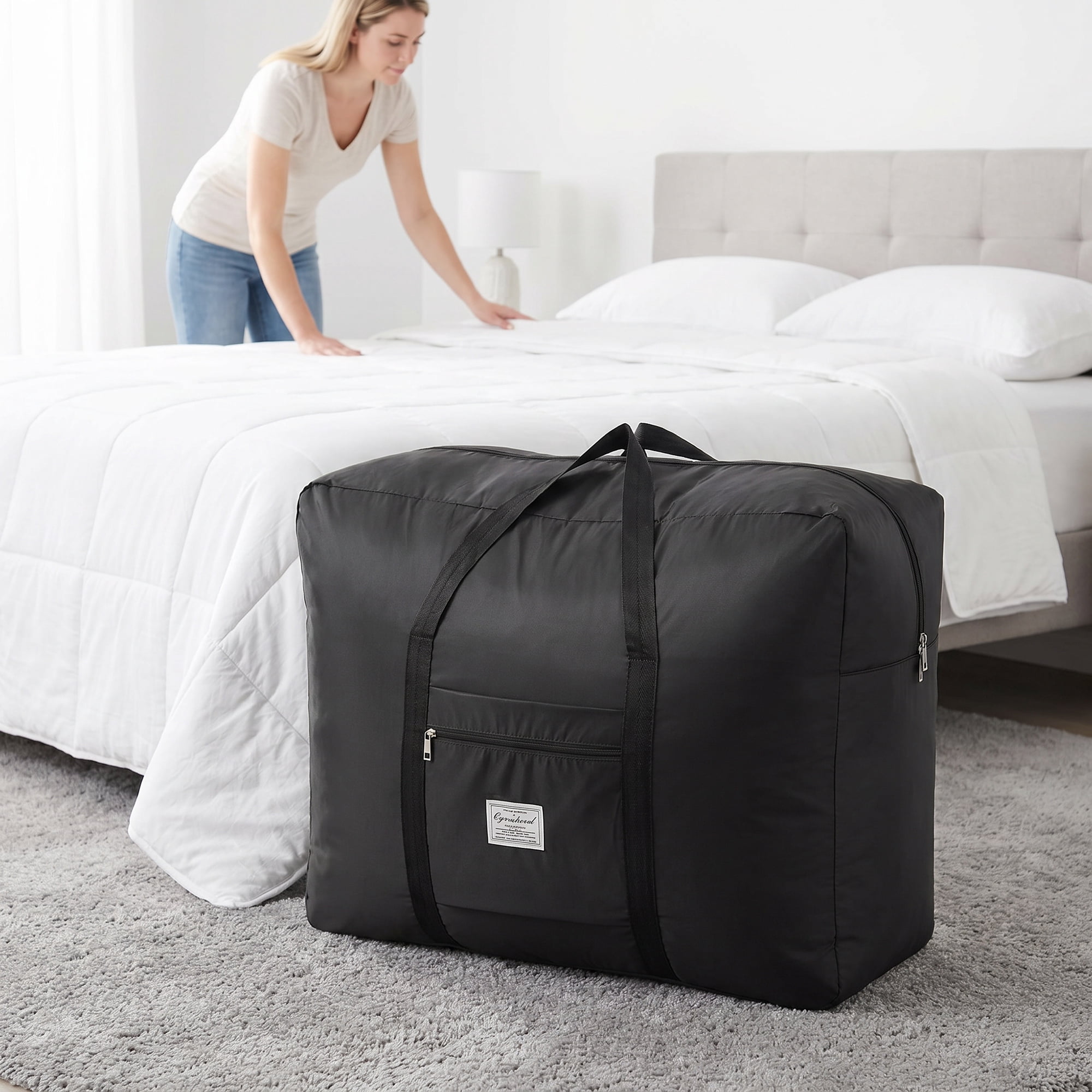 Unique Bargains Durable Strap Zipper Oversized Carry Storage Bag Black 26.8"x21.7"x11.0"
