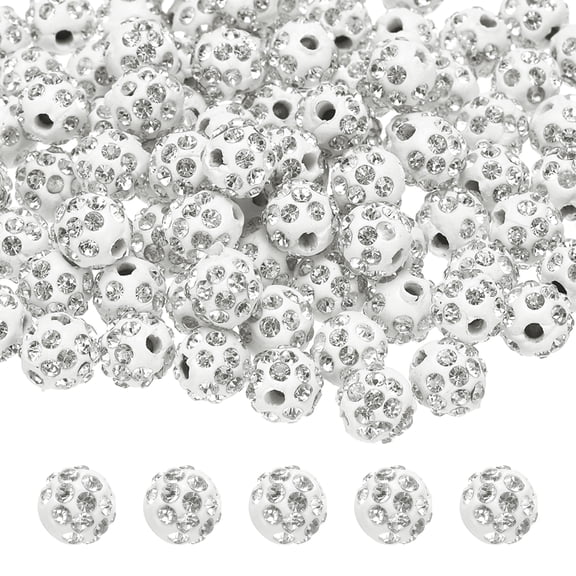 100pcs 8mm Rhinestone Beads for Jewelry Making, Sparkle Diamond Clay Bead for Necklace Bracelet Christmas, White