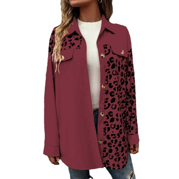 Paiwinds Women's Leopard Printed Mid Length Jacket, Single Breasted Coat with Long Sleeves and Casual Design, Outerwear for Fall Season and Fashion Forward Style
