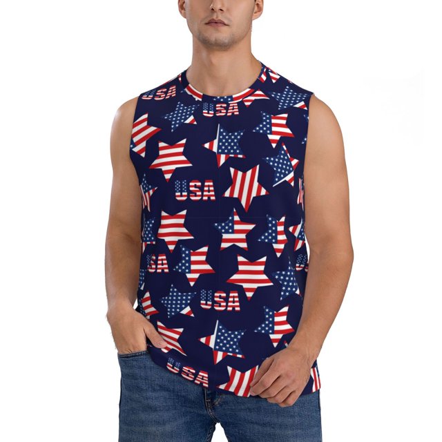 Fotbe American Stars Men's Camiseta sin Mangas Estampada para Hombres, Playera Casual para Gimnasio, Entrenamiento, Playa-Small