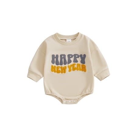 

GOODLUCKY Baby Fall Bubble Romper Letter Embroidery Long Sleeve Jumpsuit