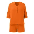 thumbnail image 7 of Riforla Women Summer Solid Color Long Sleeve Shorts Conditioning Fashion Casual Home Service Two Piece Set Matching Sets Women Clothing Orange XL, 7 of 7