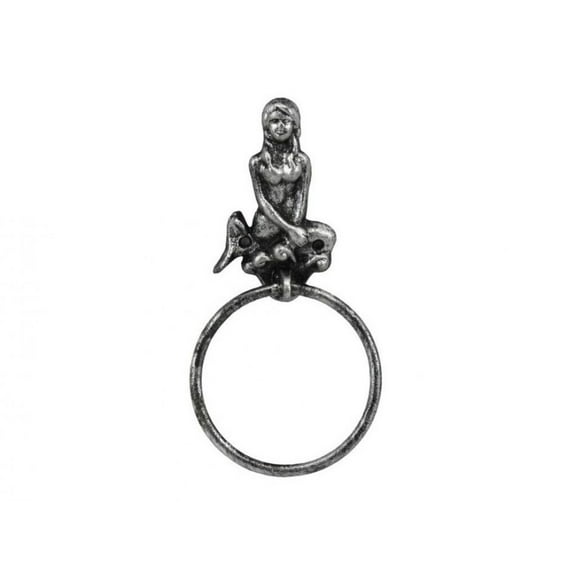 Antique Silver Cast Iron Mermaid Towel Holder 8.5 Inch - Mermaid Decoration - Metal Wall Art