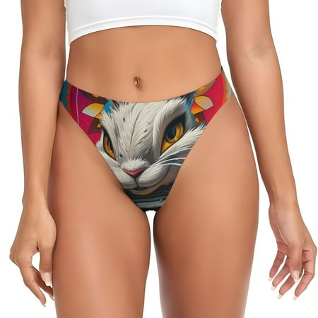 Qokaie Vibrant Bunny Ride Printed Women s Cotton Thong Underwear  Sexy Breathable Panties G-string-Medium