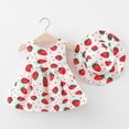 thumbnail image 4 of KDFJPTH Summer Fruit Strawberry Print Summer Casual Dresses For Toddler Girls Big Bowknot A-Line Party Princess Dress With Hat, 4 of 4