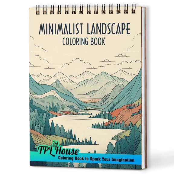 TPLHOUSE Minimalist Landscape Coloring Book Spiral Bound for Adults, A5 Wooden Cover, Discover the Beauty of Minimalism with 30 Exquisite Coloring Pages for Stress Relief and Relaxation