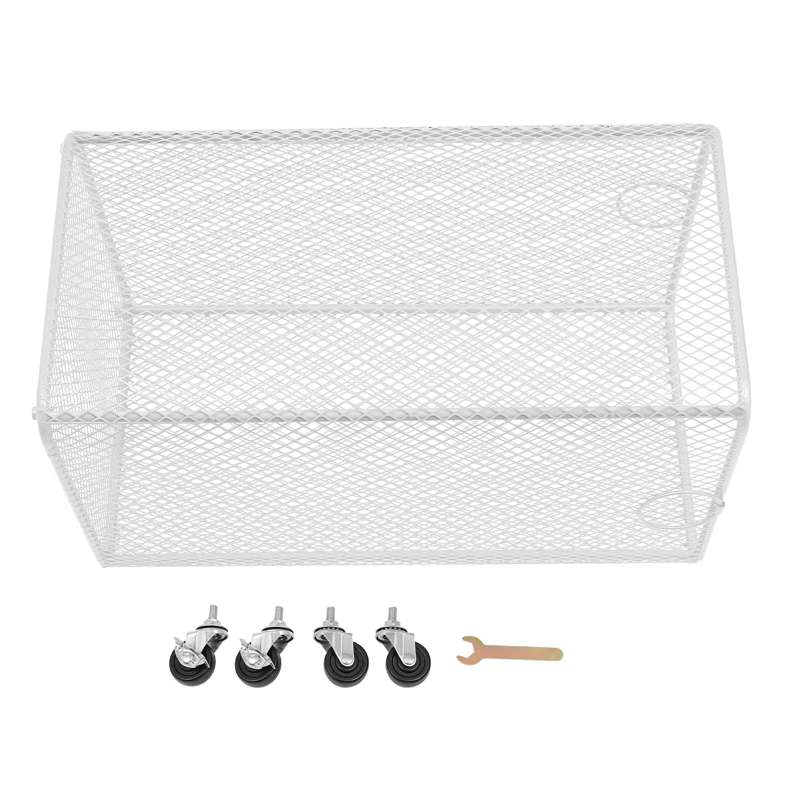 Square Rolling Laundry Basket, White Iron Dirty Clothes Hamper with Wheels, Moisture-Proof Storage Cart for Bathroom Bedroom